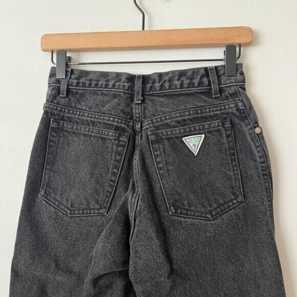 Vintage Guess Faded Black High Rise Tapered Ankle Jeans USA Made Women's Size 28 - Picture 6 of 9
